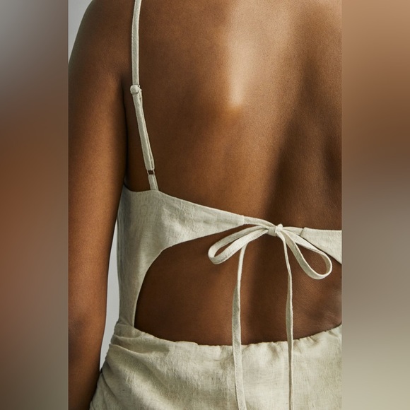 Anthropologie Flat White Ruched Mini Linen Dress - Size Small - Picture 4 of 13